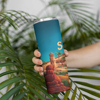 Sahara Algeria Skinny Tumbler with Desert Camel Landscape and Islamic Motif Design