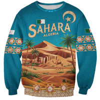 Sahara Algeria Sweatshirt with Desert Camel Landscape and Islamic Motif Design