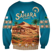 Sahara Algeria Sweatshirt with Desert Camel Landscape and Islamic Motif Design