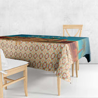 Sahara Algeria Tablecloth with Desert Camel Landscape and Islamic Motif Design