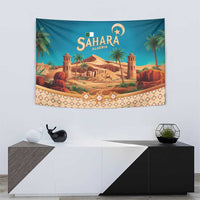 Sahara Algeria Tapestry with Desert Camel Landscape and Islamic Motif Design