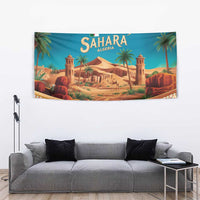 Sahara Algeria Tapestry with Desert Camel Landscape and Islamic Motif Design