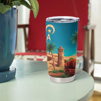 Sahara Algeria Tumbler Cup with Desert Camel Landscape and Islamic Motif Design