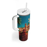 Sahara Algeria Tumbler With Handle with Desert Camel Landscape and Islamic Motif Design