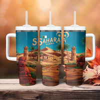 Sahara Algeria Tumbler With Handle with Desert Camel Landscape and Islamic Motif Design
