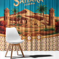 Sahara Algeria Window Curtain with Desert Camel Landscape and Islamic Motif Design