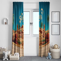Sahara Algeria Window Curtain with Desert Camel Landscape and Islamic Motif Design