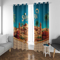 Sahara Algeria Window Curtain with Desert Camel Landscape and Islamic Motif Design