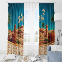 Sahara Algeria Window Curtain with Desert Camel Landscape and Islamic Motif Design