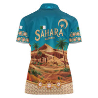 Sahara Algeria Women Polo Shirt with Desert Camel Landscape and Islamic Motif Design