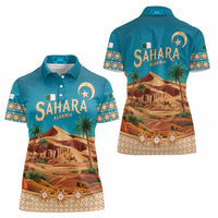 Sahara Algeria Women Polo Shirt with Desert Camel Landscape and Islamic Motif Design