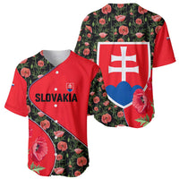 Slovakia Coat of Arms Baseball Jersey with Red Poppy Flowers and Bold Flag Colors Design - Wonder Print Shop