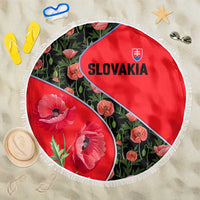 Slovakia Coat of Arms Beach Blanket with Red Poppy Flowers and Bold Flag Colors Design - Wonder Print Shop