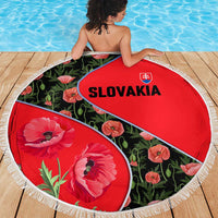 Slovakia Coat of Arms Beach Blanket with Red Poppy Flowers and Bold Flag Colors Design - Wonder Print Shop