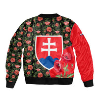Slovakia Coat of Arms Bomber Jacket with Red Poppy Flowers and Bold Flag Colors Design - Wonder Print Shop