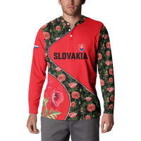 Slovakia Coat of Arms Button Sweatshirt with Red Poppy Flowers and Bold Flag Colors Design - Wonder Print Shop