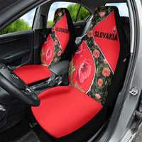 Slovakia Coat of Arms Car Seat Cover with Red Poppy Flowers and Bold Flag Colors Design - Wonder Print Shop