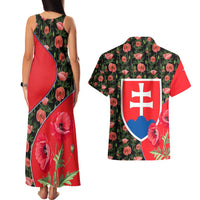 Slovakia Coat of Arms Couples Matching Tank Maxi Dress and Hawaiian Shirt with Red Poppy Flowers and Bold Flag Colors Design - Wonder Print Shop