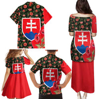 Slovakia Coat of Arms Family Matching Puletasi and Hawaiian Shirt with Red Poppy Flowers and Bold Flag Colors Design - Wonder Print Shop