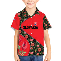 Slovakia Coat of Arms Family Matching Short Sleeve Bodycon Dress and Hawaiian Shirt with Red Poppy Flowers and Bold Flag Colors Design - Wonder Print Shop