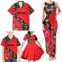 Slovakia Coat of Arms Family Matching Tank Maxi Dress and Hawaiian Shirt with Red Poppy Flowers and Bold Flag Colors Design - Wonder Print Shop