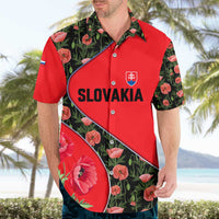 Slovakia Coat of Arms Hawaiian Shirt with Red Poppy Flowers and Bold Flag Colors Design - Wonder Print Shop
