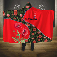 Slovakia Coat of Arms Hooded Blanket with Red Poppy Flowers and Bold Flag Colors Design - Wonder Print Shop