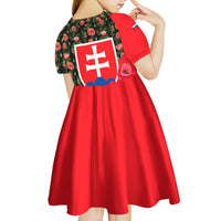 Slovakia Coat of Arms Kid Short Sleeve Dress with Red Poppy Flowers and Bold Flag Colors Design - Wonder Print Shop