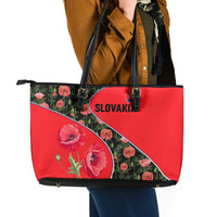 Slovakia Coat of Arms Leather Tote Bag with Red Poppy Flowers and Bold Flag Colors Design - Wonder Print Shop