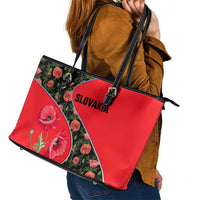 Slovakia Coat of Arms Leather Tote Bag with Red Poppy Flowers and Bold Flag Colors Design - Wonder Print Shop