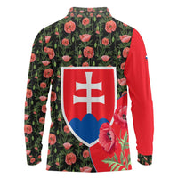 Slovakia Coat of Arms Long Sleeve Polo Shirt with Red Poppy Flowers and Bold Flag Colors Design - Wonder Print Shop