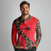 Slovakia Coat of Arms Long Sleeve Polo Shirt with Red Poppy Flowers and Bold Flag Colors Design - Wonder Print Shop