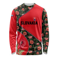 Slovakia Coat of Arms Long Sleeve Shirt with Red Poppy Flowers and Bold Flag Colors Design - Wonder Print Shop