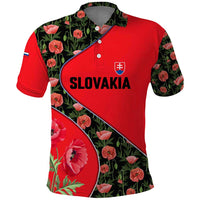 Slovakia Coat of Arms Polo Shirt with Red Poppy Flowers and Bold Flag Colors Design - Wonder Print Shop