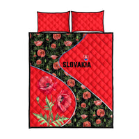 Slovakia Coat of Arms Quilt Bed Set with Red Poppy Flowers and Bold Flag Colors Design - Wonder Print Shop