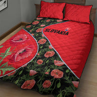 Slovakia Coat of Arms Quilt Bed Set with Red Poppy Flowers and Bold Flag Colors Design - Wonder Print Shop
