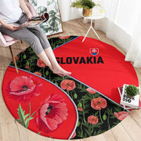 Slovakia Coat of Arms Round Carpet with Red Poppy Flowers and Bold Flag Colors Design - Wonder Print Shop