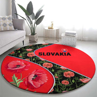 Slovakia Coat of Arms Round Carpet with Red Poppy Flowers and Bold Flag Colors Design - Wonder Print Shop