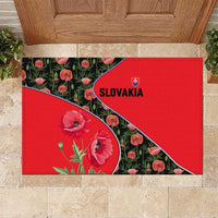 Slovakia Coat of Arms Rubber Doormat with Red Poppy Flowers and Bold Flag Colors Design - Wonder Print Shop