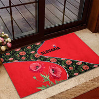 Slovakia Coat of Arms Rubber Doormat with Red Poppy Flowers and Bold Flag Colors Design - Wonder Print Shop