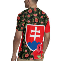 Slovakia Coat of Arms Rugby Jersey with Red Poppy Flowers and Bold Flag Colors Design - Wonder Print Shop