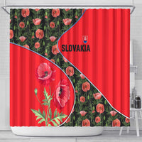Slovakia Coat of Arms Shower Curtain with Red Poppy Flowers and Bold Flag Colors Design - Wonder Print Shop
