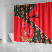 Slovakia Coat of Arms Shower Curtain with Red Poppy Flowers and Bold Flag Colors Design - Wonder Print Shop