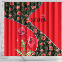 Slovakia Coat of Arms Shower Curtain with Red Poppy Flowers and Bold Flag Colors Design - Wonder Print Shop