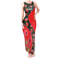 Slovakia Coat of Arms Tank Maxi Dress with Red Poppy Flowers and Bold Flag Colors Design - Wonder Print Shop