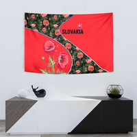 Slovakia Coat of Arms Tapestry with Red Poppy Flowers and Bold Flag Colors Design - Wonder Print Shop