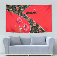 Slovakia Coat of Arms Tapestry with Red Poppy Flowers and Bold Flag Colors Design - Wonder Print Shop
