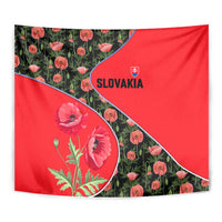 Slovakia Coat of Arms Tapestry with Red Poppy Flowers and Bold Flag Colors Design - Wonder Print Shop
