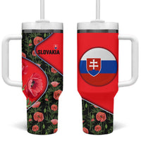 Slovakia Coat of Arms Tumbler With Handle with Red Poppy Flowers and Bold Flag Colors Design - Wonder Print Shop