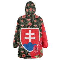 Slovakia Coat of Arms Wearable Blanket Hoodie with Red Poppy Flowers and Bold Flag Colors Design - Wonder Print Shop